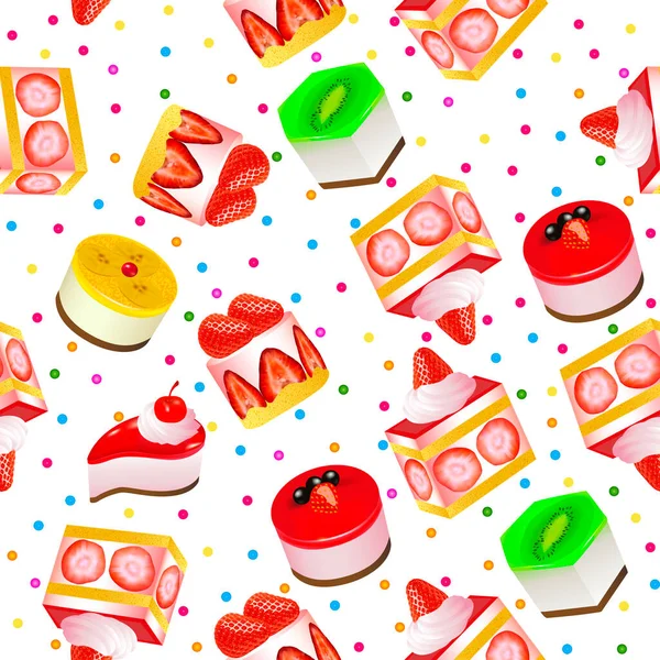 Εικονογράφηση Διάνυσμα Απρόσκοπτη Φόντο Κέικ Φρούτων Και Γλυκά — Διανυσματικό Αρχείο