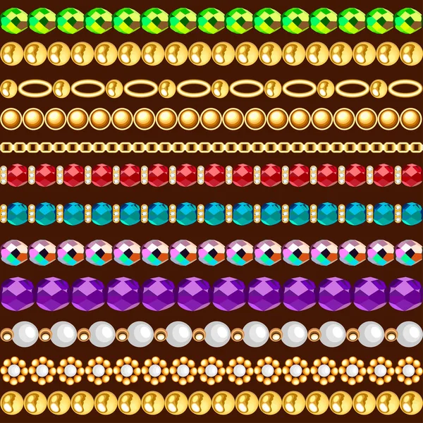 Иллюстрация Бесшовной Картины Золотые Ювелирные Цепи Границы Бусин — стоковый вектор