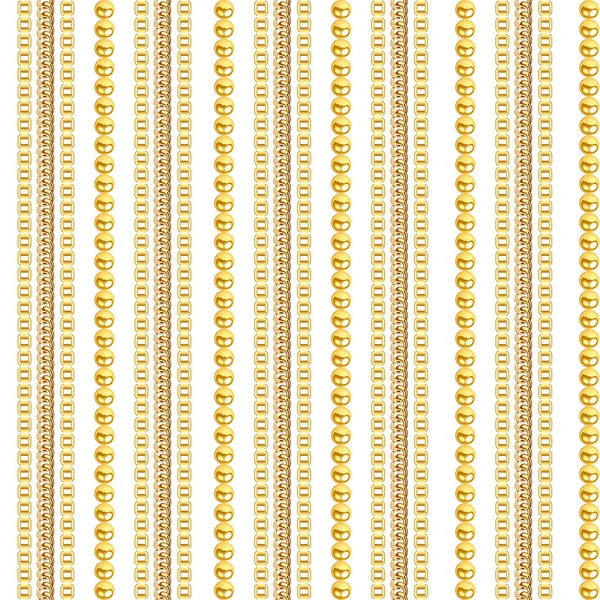 Ilustrace Bezešvé Vzor Zlaté Šperky Řetězy Korálky Hranice Izolované Bílém — Stockový vektor