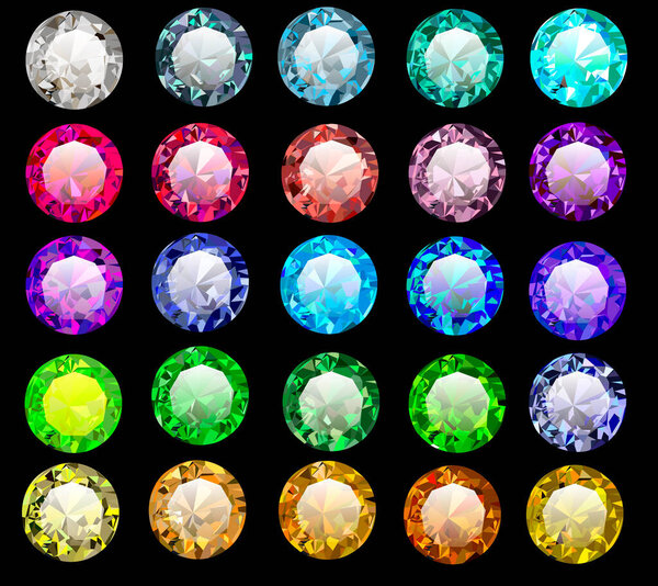 illustration set of precious stones of different  colors