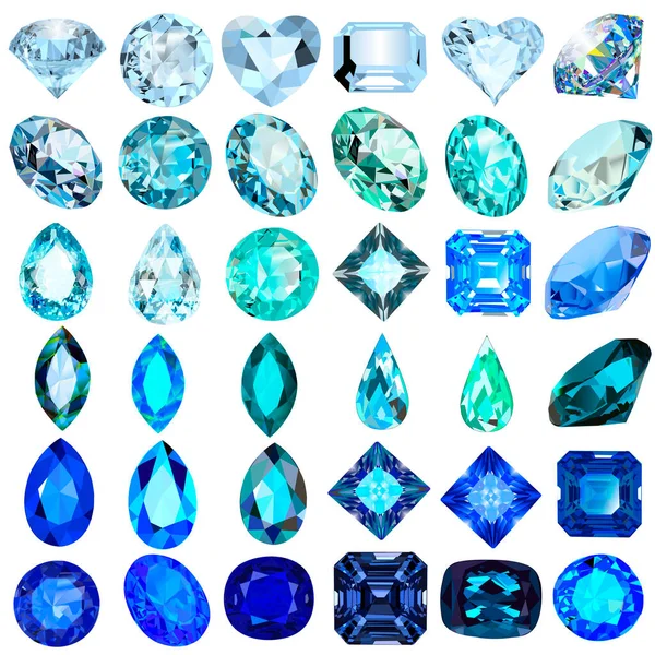 Illustration Set Blue Blue Gems Various Cuts Shapes — Stock Vector