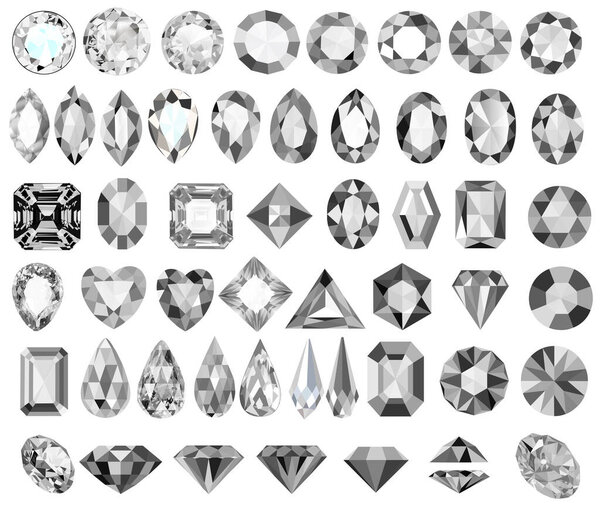 Illustration set of precious stones of different cuts and shapes