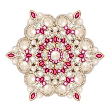 Mandala broş mücevherleri, tasarım elementi. inci rengi süslemeli arkaplan.