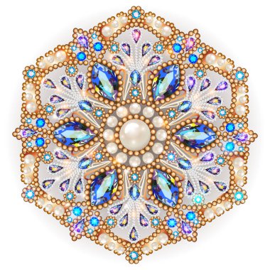 Mandala broş mücevherleri, tasarım elementi. Geometrik vintage süslemeli arkaplan.