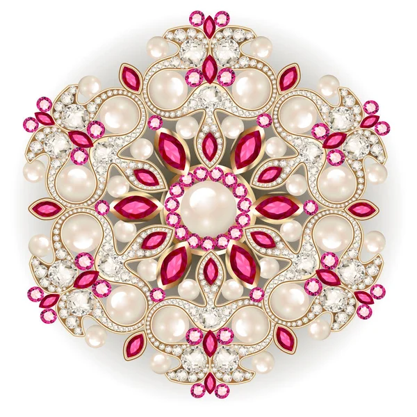 Mandala Broszka Biżuteria Element Projektu Perłowy Vintage Dekoracyjne Tło — Wektor stockowy