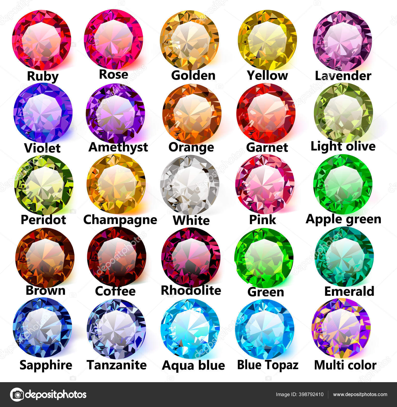 Illustration set gemstones gems various colors stock vector by yurkina