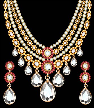 Kolye ve küpe çizimleri, düğün kadını elması.