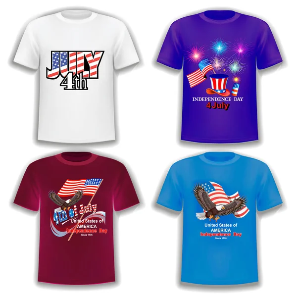 Ilustración Vector Conjunto Camisetas Impresión Sobre Tema América Día Independencia — Archivo Imágenes Vectoriales