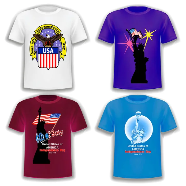 Ilustración Vector Conjunto Camisetas Impresión Sobre Tema América Día Independencia — Vector de stock