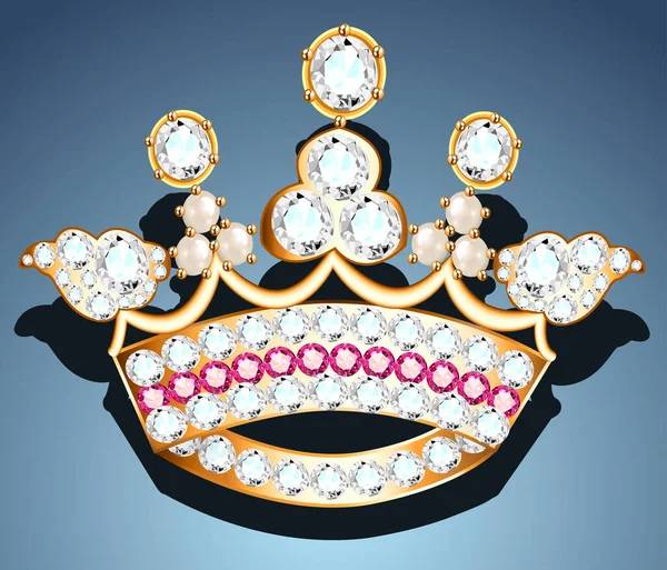 Illustration Une Broche Bijoux Forme Couronne Avec Perles Pierres Précieuses — Image vectorielle