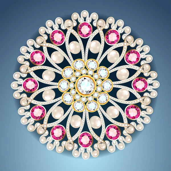 Mandala Broszka Biżuteria Element Projektu Perłowy Vintage Dekoracyjne Tło — Wektor stockowy