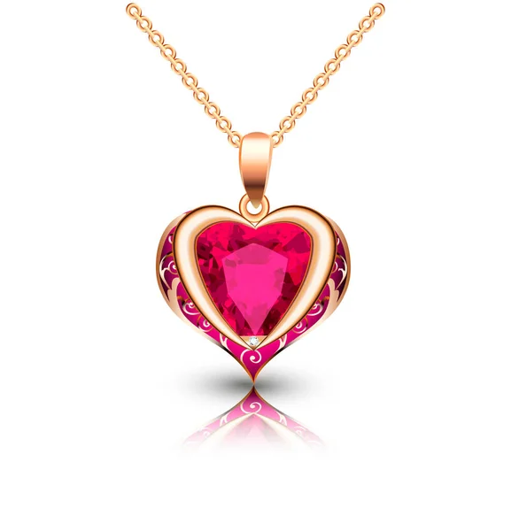 Illustration Bijoux Pendentif Coeur Pierre Précieuse Sur Une Chaîne Avec — Image vectorielle