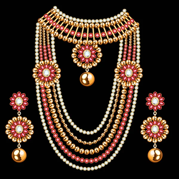 Illustration Set Necklace Earrings Wedding Female Diamond — Stock Vector