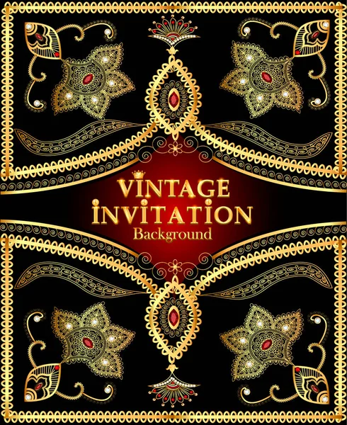 Ilustración Fondo Vintage Antigüedades Elegantes Oro Victoriano Adorno Floral Marco — Vector de stock