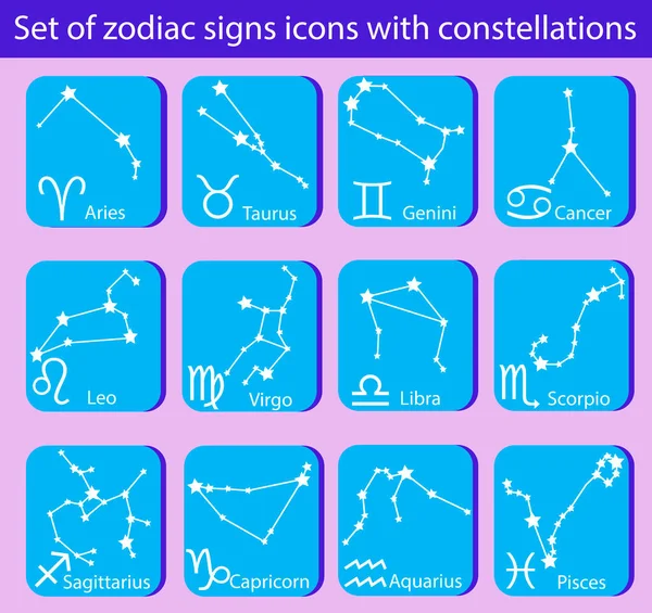 Ensemble Icônes Signes Zodiaque Avec Constellations — Image vectorielle