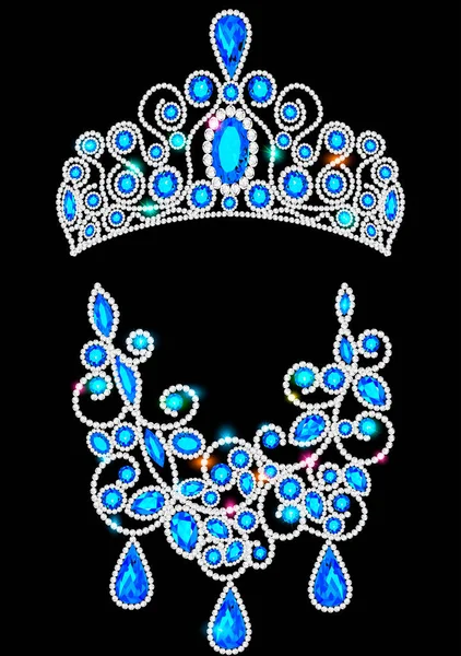 宝石がちりばめられたジュエリーのダイヤモンドとネックレスのイラストセット — ストックベクタ