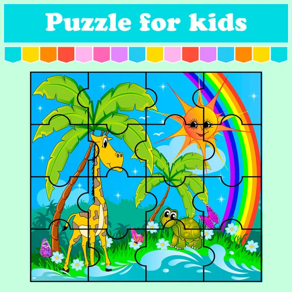 Puzzle Spiel Für Kinder Tiere Auf Der Wiese Arbeitsblatt Bildung — Stockvektor