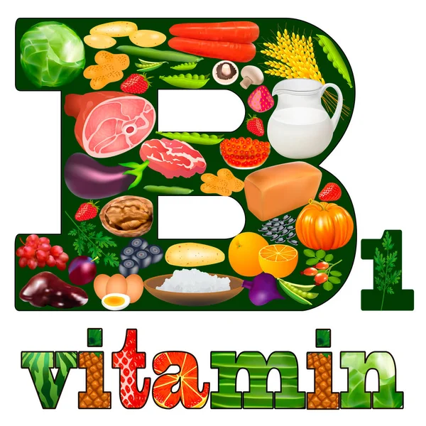 Ilustración Vitamina Uno Productos Vegetales Animales Ubicados Carta — Archivo Imágenes Vectoriales