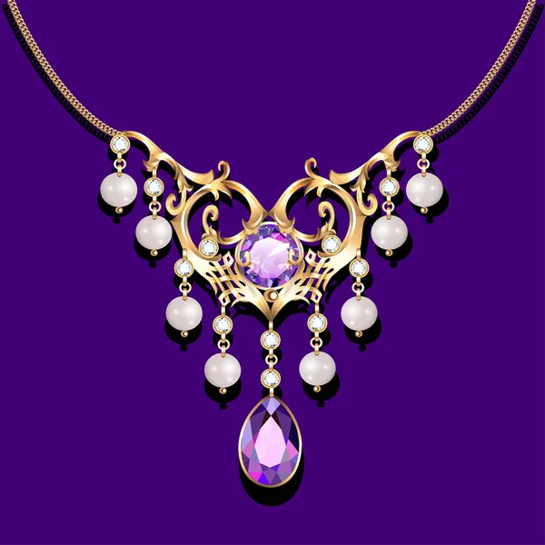 Illustration Collier Pour Femme Avec Pierres Précieuses Perles — Image vectorielle