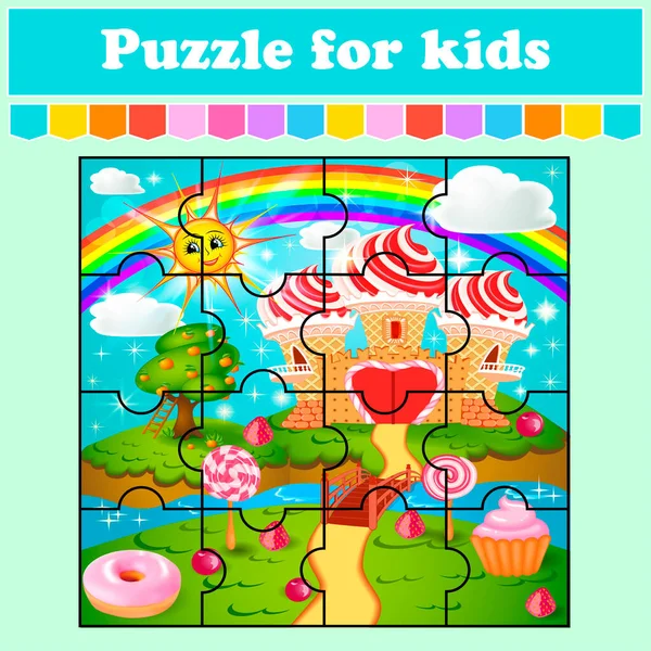 Puzzle Juego Para Niños Ilustración Tierra Caramelos Con Gofres Crema — Archivo Imágenes Vectoriales