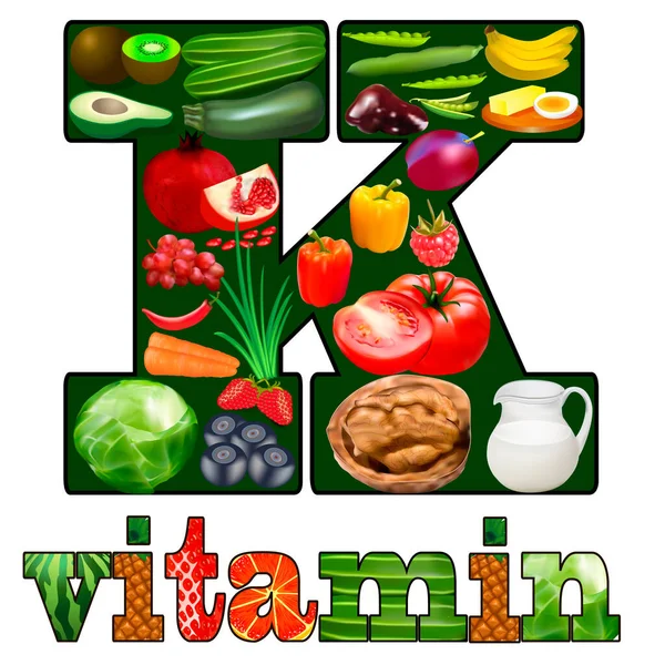 Illustration Vitamin Vegetabiliska Och Animaliska Produkter Bokstaven — Stock vektor