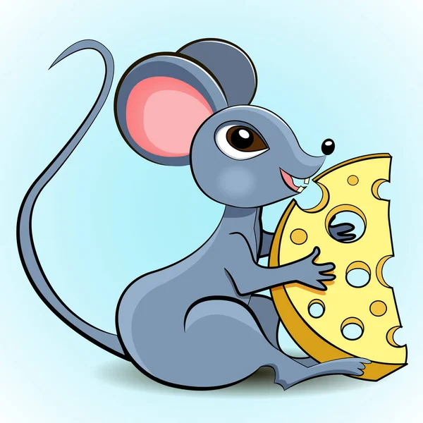 Ilustración Ratón Alegre Con Trozo Queso Estilo Dibujos Animados — Vector de stock