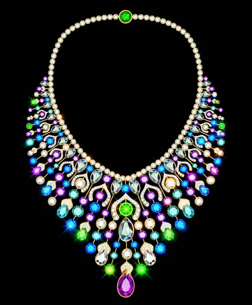 Ilustración Collar Oro Para Mujer Joyería Con Piedras Preciosas — Vector de stock