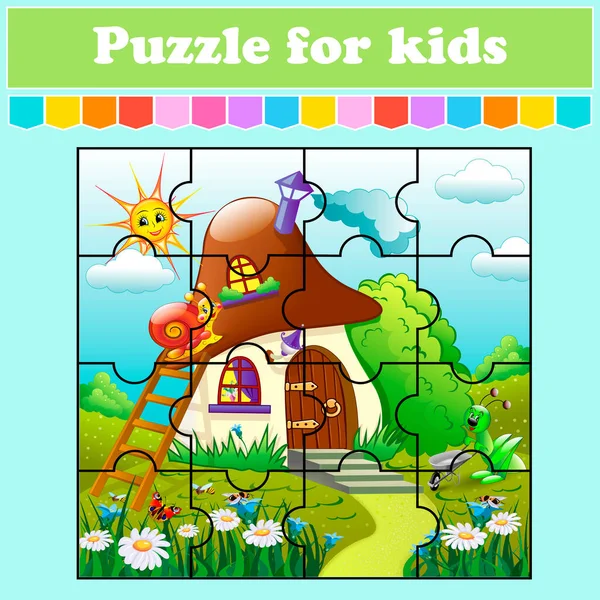 Puzzle Game Bambini Animali Vicino Alla Casa Dei Funghi Scheda — Vettoriale Stock