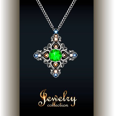 Değerli taşları ve yazıtları olan zarif bir kolye.