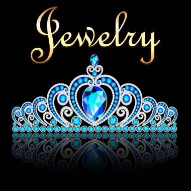 Mavi değerli taşları olan kadın tacı.