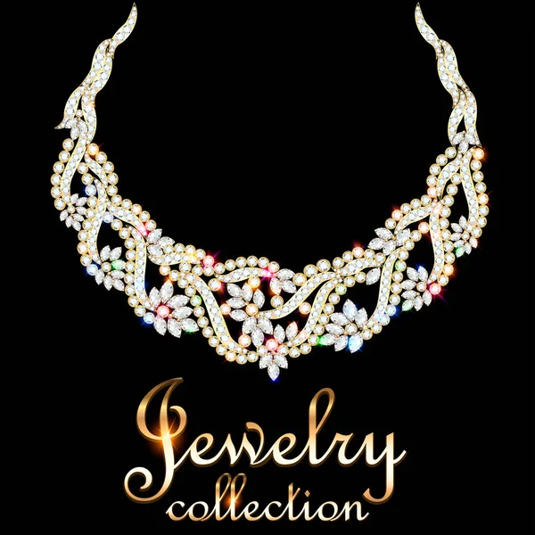 Ilustración Elegante Collar Con Piedras Preciosas Colección Joyas Inscripción — Archivo Imágenes Vectoriales