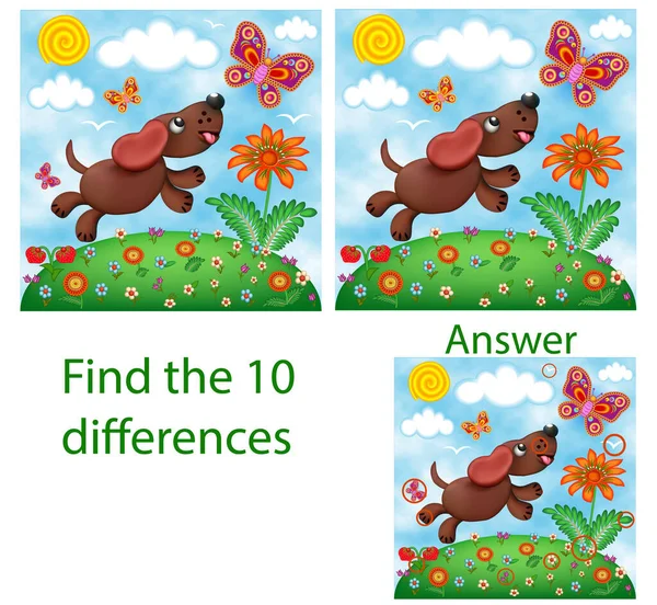 Ilustração Das Crianças Quebra Cabeça Visual Mostra Dez Diferenças Com —  Vetores de Stock