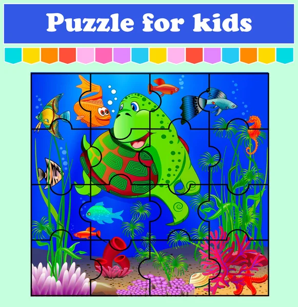 Puzzle Game Kids Fish Sea Education Worksheet Color Activity Page — Stock Vector