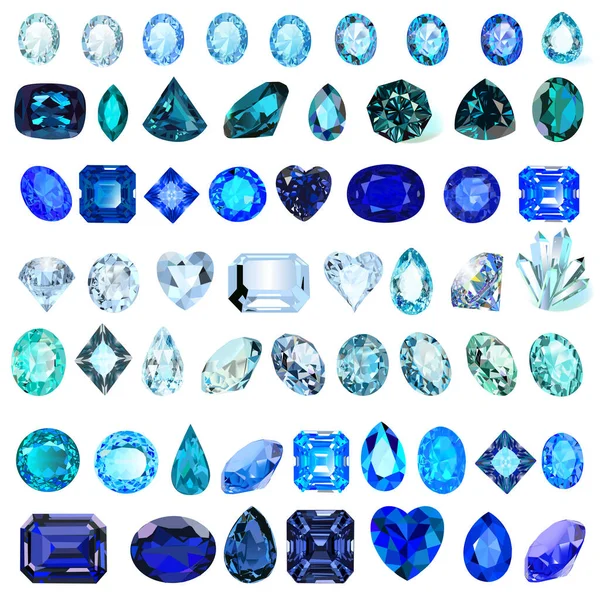 Illustration Set Blue Gemstones Different Shades Cut Sapphire — Stock Vector