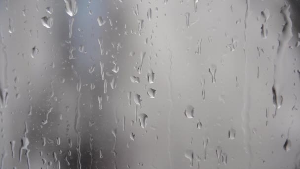 Rainy Day Rain Drops Sliding Window Glass Close — Stock Video