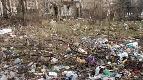 Gnijących Śmieci Zimie Parku Miejskim Zanieczyszczenie Środowiska Śmieci Parku Ekologia — Wideo stockowe