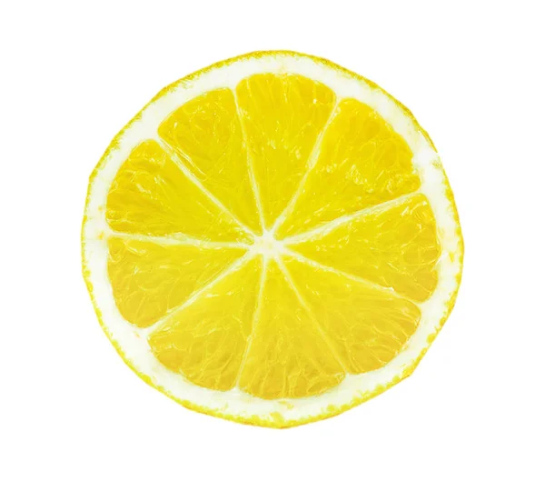Top view of textured ripe slice of lemon citrus fruit isolated on white background. Royalty Free Stock Images