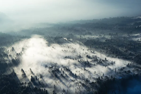 Aerial Photo Panorama Morning Mist — Stock Photo, Image