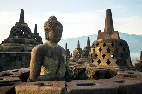 Templo Borodubur Ásia Templo Budista Estátua Buddha — Fotografia de Stock