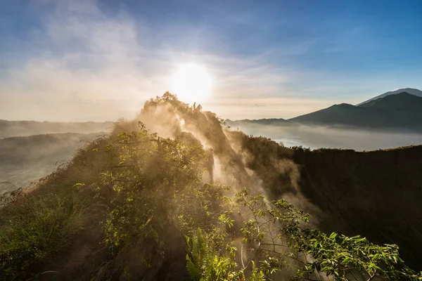 Nascer Sol Vulcão Batur Indonésia Ilha Bali Paisagem Manhã Escalando — Fotografia de Stock