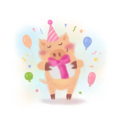 Hediye ve balonlar ile Doğum günü piggy