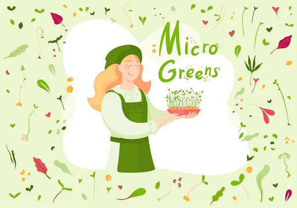 Κορίτσι Λαχανιάζει Μικροπράσινο Μικροπράσινο — Διανυσματικό Αρχείο