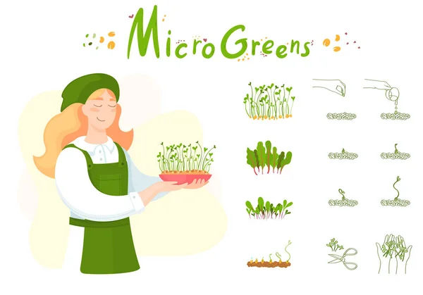 Chica Brota Microverde Microgreen — Archivo Imágenes Vectoriales