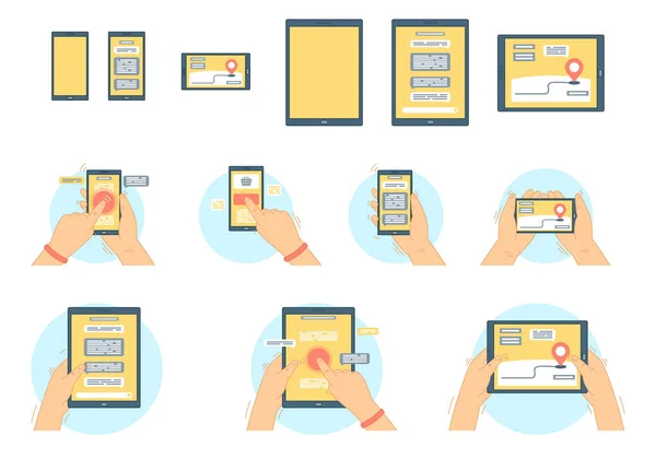 Vecteur Stock Concept Mains Tenant Gadgets Smartphones Tablettes Concept Conception — Image vectorielle
