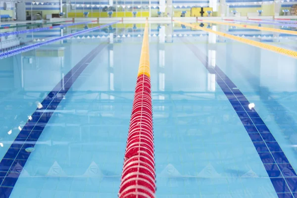 Row of starting blocks in a swimming pool