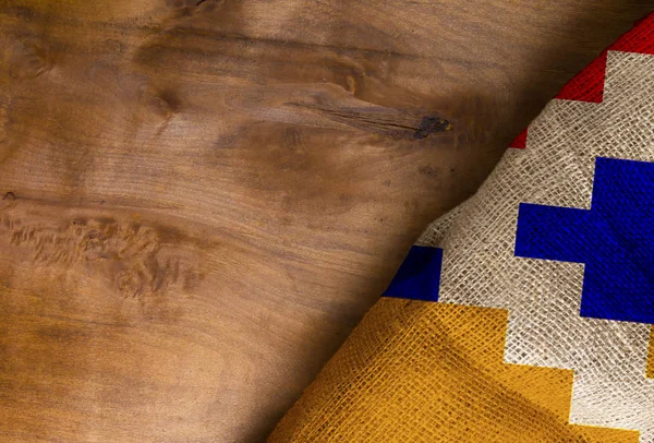 Flag Nagorno Karabakh Rough Fabric Wooden Surface — Stock Photo, Image