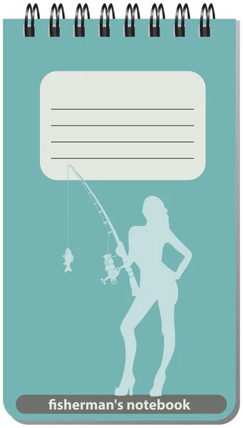 Cuaderno Para Pescador Con Caña Pescar Figura Femenina Ilustración Vectorial — Archivo Imágenes Vectoriales