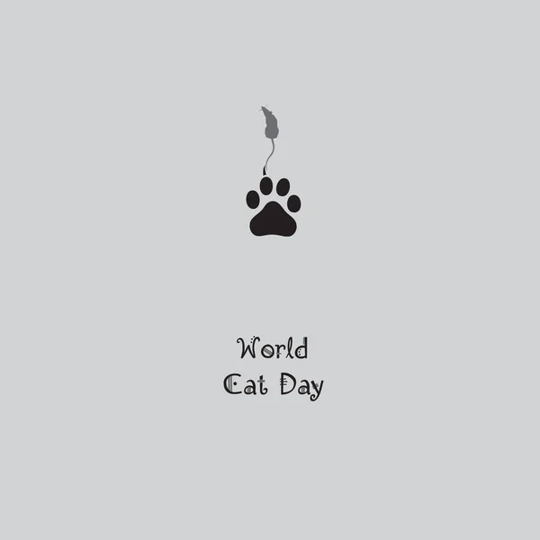 Giornata Mondiale Del Gatto Con Impronta Gatto Topo Catturato — Vettoriale Stock