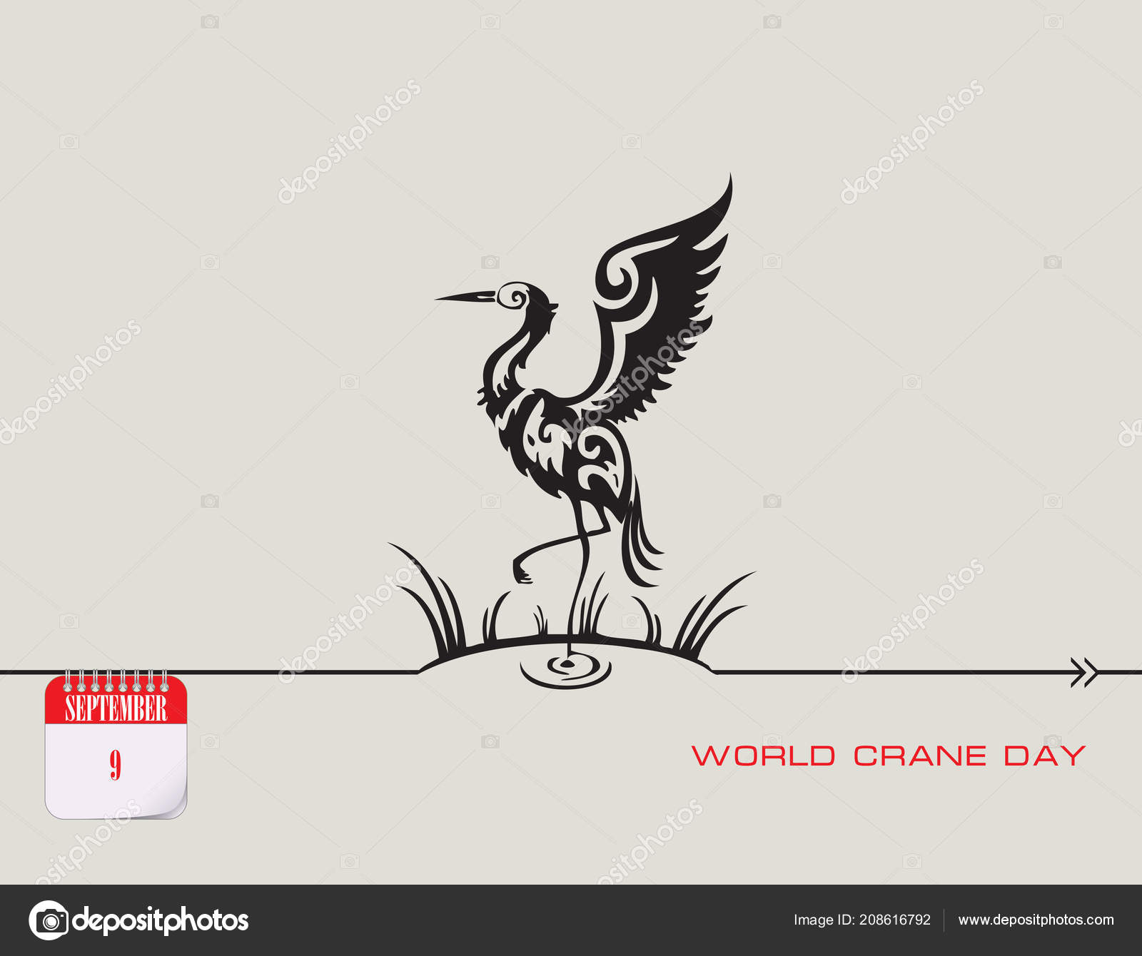 Calendar Events September Congratulations World Crane Stock Vector 