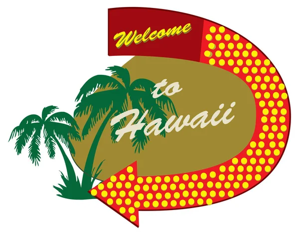 Stary Znak Drogowy Zapraszamy Hawaje Skonstruowany Stylu Lat Pięćdziesiątych — Wektor stockowy